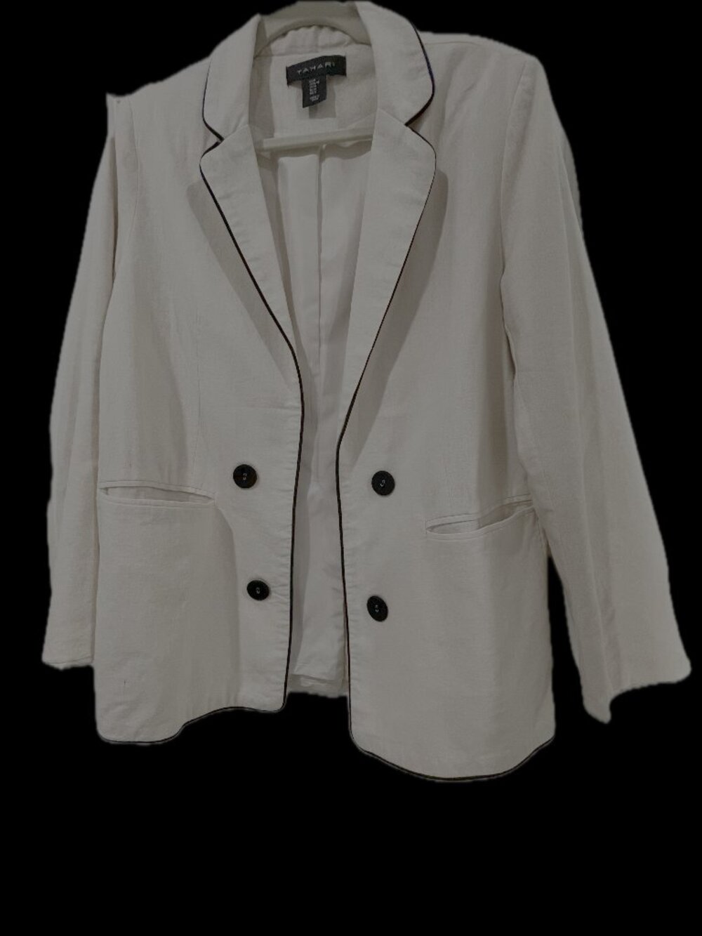 Tahari Cream Double-Breasted Linen-Blend Blazer